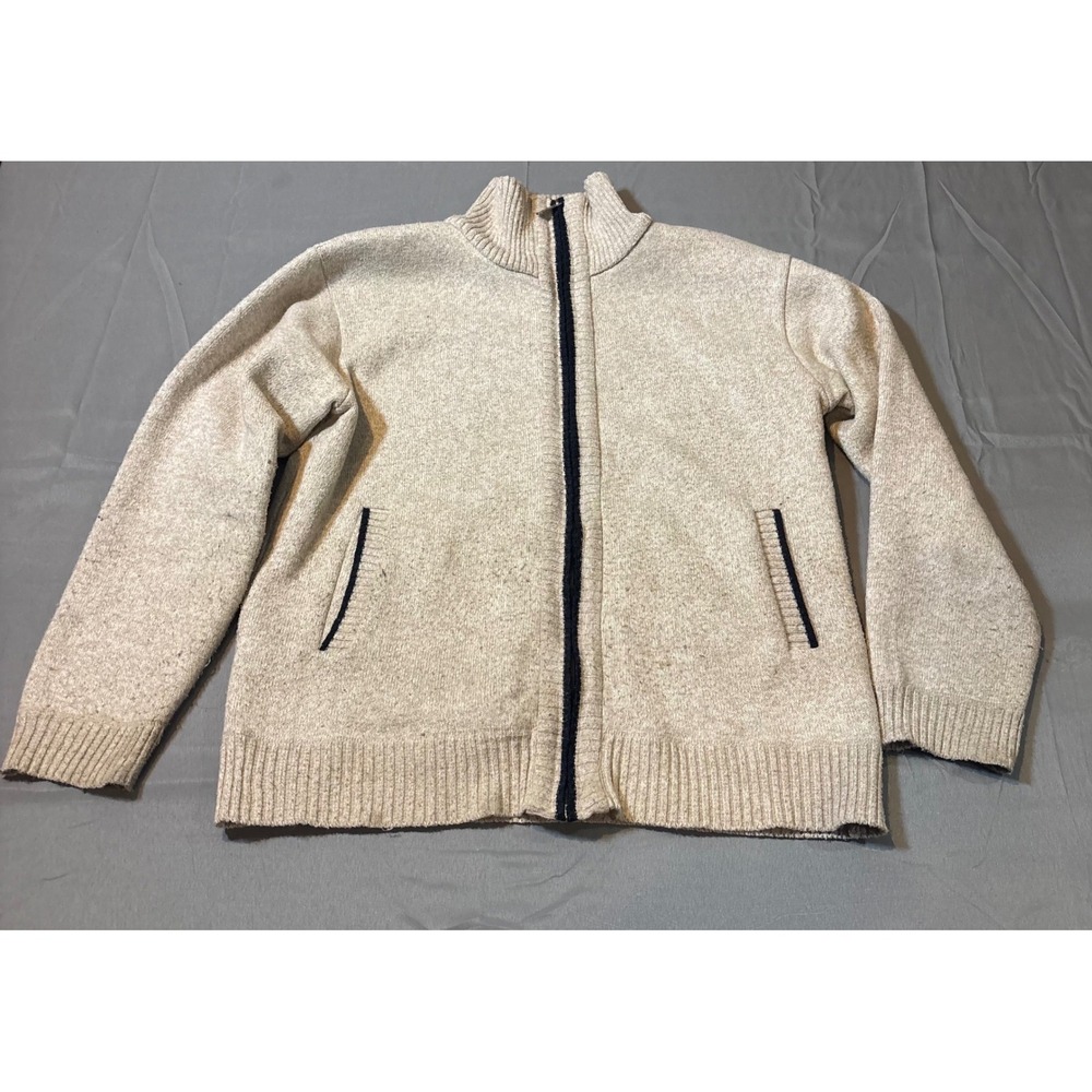 Yeokou Men's Knit Zip Up Sweater Plaid Lined Fleece Cashmere Wool Blend Size M